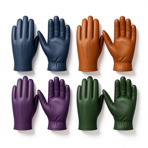 Leather <b>Touchscreen</b> <b>Gloves</b> Wrist Length Plain Style Fur Lined Eco-Friendly Daily Use Four Seasons Warmth Protection Navy Brown - Product Image 1