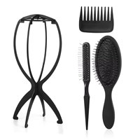 Tragbarer Klappbarer Kunststoff-Perückenständer mit Haarbürste und Kamm-Set Perücken-Aufbewahrungshalter Perückenpflege-Styling-Werkzeug-Set