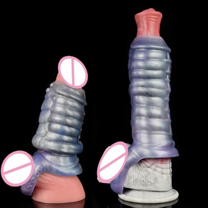 FAAK Fantasy Ribbed Dragon Penis Sleeve Soft Silicone Sex Toy Sheath Stretchable Cock Enlargement Hollow <b>Dildos</b> Male - Product Image 3