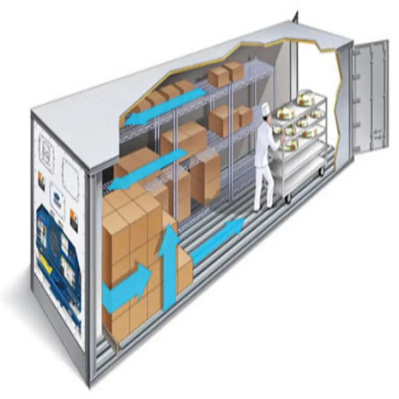 冷蔵室コンテナ高速冷凍庫、爆風冷蔵冷凍庫を歩く冷蔵室冷凍庫