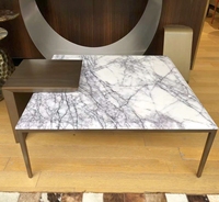 JS T136 vente en gros meubles en pierre Lecong marbre naturel Table centrale carrée en acier inoxydable bronzé ensemble de Table basse