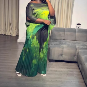 Ensemble 2 pièces décontracté pour femmes africaines, taille plus, nouveau style, imprimé, haut irrégulier plissé et pantalon long, tendance - Product Image 3