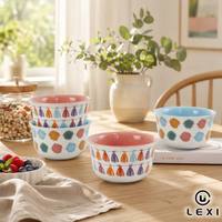 Ensemble de 4 bols en céramique bohèmes à pompons et franges, blancs et colorés, décoratifs, pour desserts, pour la maison, la cuisine, le comptoir, la table et les fêtes