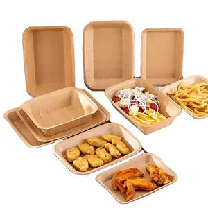 퇴비화 가능한 종이 식품 접시 일회용 생분해성 패스트 푸드 플레이트 브라운 크래프트 종이 트레이