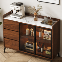 Meuble de rangement de salle à manger moderne de luxe léger pour hôtel et usage domestique, avec porte battante renforcée et tiroirs, en placage de noyer