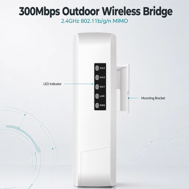 High Performance Outdoor 300Mbps 2.4GHz 802.11n 8dBi Antenna IP65 24V PoE 500m Wireless Bridge for Elevator CCTV Network