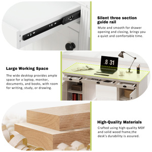 Oe Home 67" Modern Executive Desk with 2 Doors & 3 Drawers White Solid Wood+MDF for Home <b>Office</b> - Product Image 3