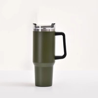Tasse à café de voyage isolée sous vide en acier inoxydable 40 Oz Gobelet réutilisable à double paroi avec paille et poignée