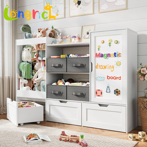 Moderno Armario <span class=keywords><strong>de</strong></span> Almacenamiento <span class=keywords><strong>para</strong></span> <span class=keywords><strong>Juguetes</strong></span> <span class=keywords><strong>de</strong></span> Peluche <span class=keywords><strong>para</strong></span> Niños, 3 Cajones Móviles, 4 Contenedores Extraíbles, Estantería <span class=keywords><strong>de</strong></span> <span class=keywords><strong>Madera</strong></span>, Pizarra Magnética Blanca - Product Image 1