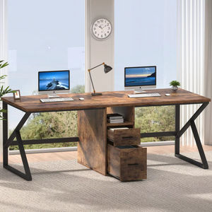 Moderner 2-Personen-Computertisch mit Akten schublade Großer langer Desktop-Schreibtisch mit Aufbewahrung schrank für das Home Office - Product Image 1