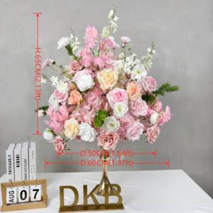 DKB - Decoración de Boda con Bola de Flores Coloridas de Lujo, Rosa Artificial Blanca y Rosa, Centro de Mesa Decorativo con Flores de Baby Breath - Product Image 2
