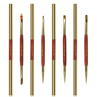 Lot de 4 pinceaux professionnels en métal pour ongles, double embout, dorés, en nylon, pour liner, gel plat, peinture, nail art, manucure, fournitures pour ongles