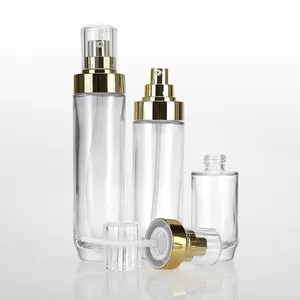 Envase de cosméticos personalizado de lujo, frasco de vidrio <span class=keywords><strong>y</strong></span> bomba de pulverización, conjunto de botellas de cosméticos con cuentagotas de prensa dorada de 30ml, 40, 100 <span class=keywords><strong>y</strong></span> 120 ML - Product Image 3