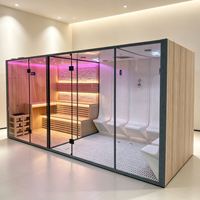 Salle de hammam humide haut de gamme, salle de sauna sec en bois de pruche, salle de sauna au sel de l'Himalaya pour 8 à 12 personnes avec contrôle Wi-Fi à distance