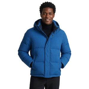 Manteau d'hiver pour homme, bleu, à capuche, en duvet, coupe classique, épais, avec fermeture éclair, vêtement d'extérieur décontracté - Product Image 1