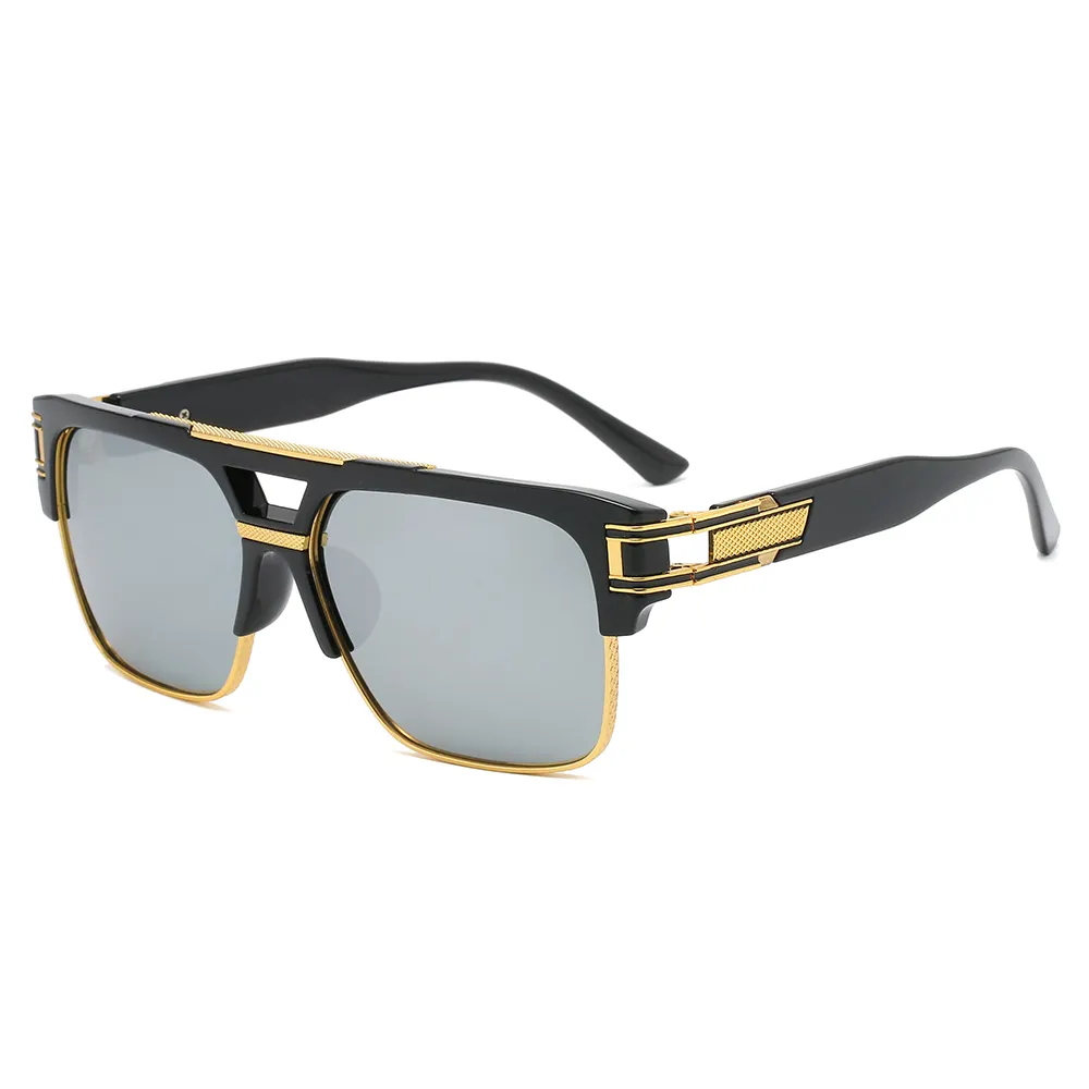 2021 Новое поступление, итальянские Большие женские солнцезащитные очки с двойным мостом, серебристые, металлическая прозрачная оправа, зеркальные солнцезащитные очки UV400