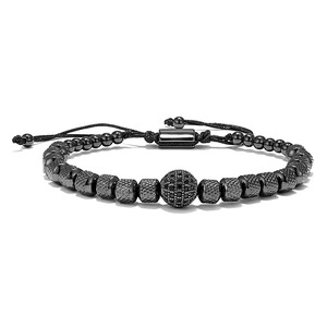 Atacado Men's Trendy Macramé Woven Pulseira Logotipo Personalizado <span class=keywords><strong>Beads</strong></span> com Zircão Branco Diamante Aço Inoxidável Amizade Bangles - Product Image 4