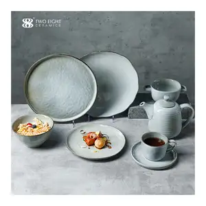 Modern Nordic Tableware Blue Ceramic Dishes & Plates Sets Crockery Dinnerware Sets 4 pcs Porcelain Dinner Set for Restaurant