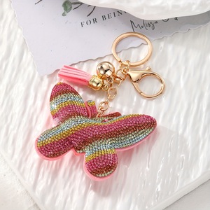 Nueva llegada gradiente Arco Iris Bling diamante mariposa Animal llavero moda cuero borla colorido llavero de diamantes de imitación - Product Image 3