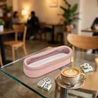 Sac de Mahjong Rose Grande Capacité, Durable, Portable, Transparent en TPU, Étanche avec Fermeture Éclair – Accessoire Familial de Qualité Supérieure