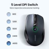 UGREEN Mouse Nirkabel 6 Tombol Senyap Blue-tooth 5.0 dan 2.4G Penerima USB Mini Nirkabel 5 Level 4000DPI untuk PC Laptop