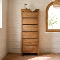 Commode haute en chêne rustique faite à la main avec 6 tiroirs en bois massif, rangement écologique pour chambre à coucher