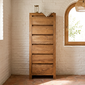 Handmade Rustic Oak Tall <b>Chest</b> of Drawers with 6 Solid Wood Drawers Eco-Friendly Bedroom <b>Storage</b> - Product Image 1