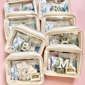 Bolsa de maquillaje de PVC mixta de nailon de 10 pulgadas para mujer, bolsa de viaje portátil impermeable con cremallera y parche de letras, estilo de moda - Product Image 4