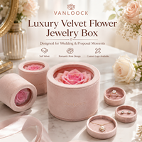 Boîte à bijoux en velours de luxe, boîte à bague en forme de rose, boîte cadeau pour demande en mariage, boîte d'emballage pour bijoux en velours rose avec logo personnalisé