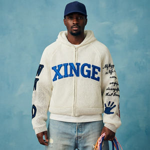 Sudadera con capucha de malla con cremallera, diseño vintage de alta calidad, ligera, 230 g/m², con logo bordado personalizado y hombros caídos, corte holgado. - Product Image 1