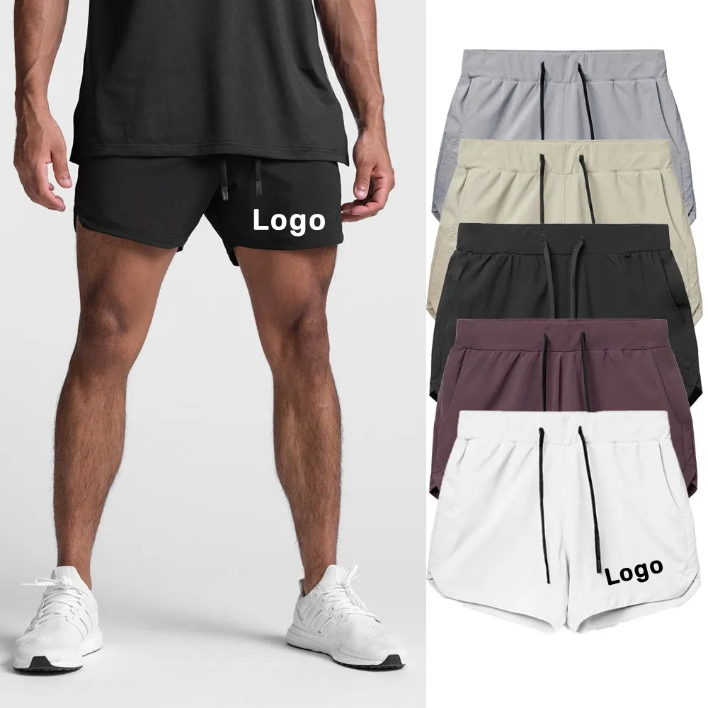 Shorts esportivos fitness para corrida e treino, shorts respiráveis para homens, cor plus size, tecido de camada única e logotipo personalizado