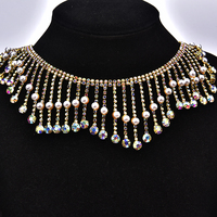Chaîne de luxe en strass et perles, franges dorées en verre, garniture dense pour vêtements, cols de pulls, accessoires de robe de mariée