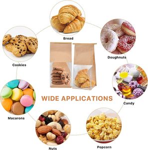 Sacs en papier kraft blanc personnalisés avec fenêtre translucide, pochettes verticales pour l'emballage d'aliments secs, biscuits, <span class=keywords><strong>pain</strong></span>, bonbons - Product Image 3