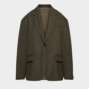 Trajes y Blazers Oversize para Mujer en Verde Oliva, Blazer de Corte Holgado con Solapa de Muesca y Cierre de un Solo Botón, Estilo Minimalista, Casual Elegante para el Trabajo - Product Image 1