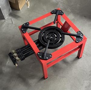 便携式双灶燃气灶，红色高品质户外野营炉具，火焰稳定，安全且易于携带 - Product Image 4