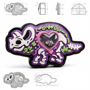Sac Ita personnalisé en forme de squelette de dinosaure, violet, style gothique, triangulaire, avec fenêtre en forme de cœur pour l'affichage des épingles - Product Image 3