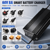 Pengisi Daya Baterai Lifepo4 60V8A Pengisi Daya Lithium 67.2V69.35V73V75.6V Perlindungan Sirkuit Pendek Pengisi Daya Sepeda Listrik Robot AGV