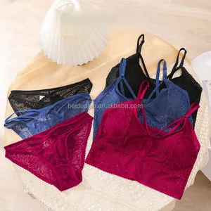 Lace Bra Set Thongs Woman Push-up Spandex Fashionable 1 Average Size Sexy Wire Free Lace Bra Set For Woman