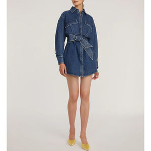 Vestido vaquero <span class=keywords><strong>a</strong></span> la moda para mujer, Túnica vaquera personalizada de manga larga con lavado de Indigo - Product Image 3