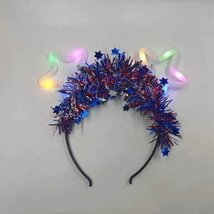 Décorations modernes pour les fêtes du Nouvel An chinois et de Noël : Bandeaux pour cheveux, chapeaux rouges, blancs et bleus, rubans colorés, pompons en plastique à piles - Product Image 6