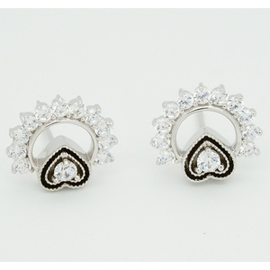 Impresionantes Pendientes de Corazón de Oro Sólido de 9K/14K/18K con Esmalte Negro y Halo de Diamantes para Regalo, Joyería de San Valentín - Product Image 3