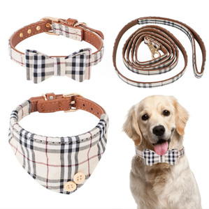 Ajustable pequeño cachorro hebilla de Metal algodón cuerda de tracción gato pajarita Inglaterra <span class=keywords><strong>Plaid</strong></span> Reino Unido cuero perro Bandana <span class=keywords><strong>Collar</strong></span> y correa conjunto - Product Image 1