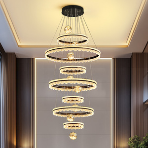 Squisito <span class=keywords><strong>Lampadario</strong></span> in Cristallo K9 Dorato <span class=keywords><strong>con</strong></span> Altezza Regolabile, Anelli Circolari e <span class=keywords><strong>Sfere</strong></span>, Struttura in Alluminio e Rame, Illuminazione LED - Product Image 4