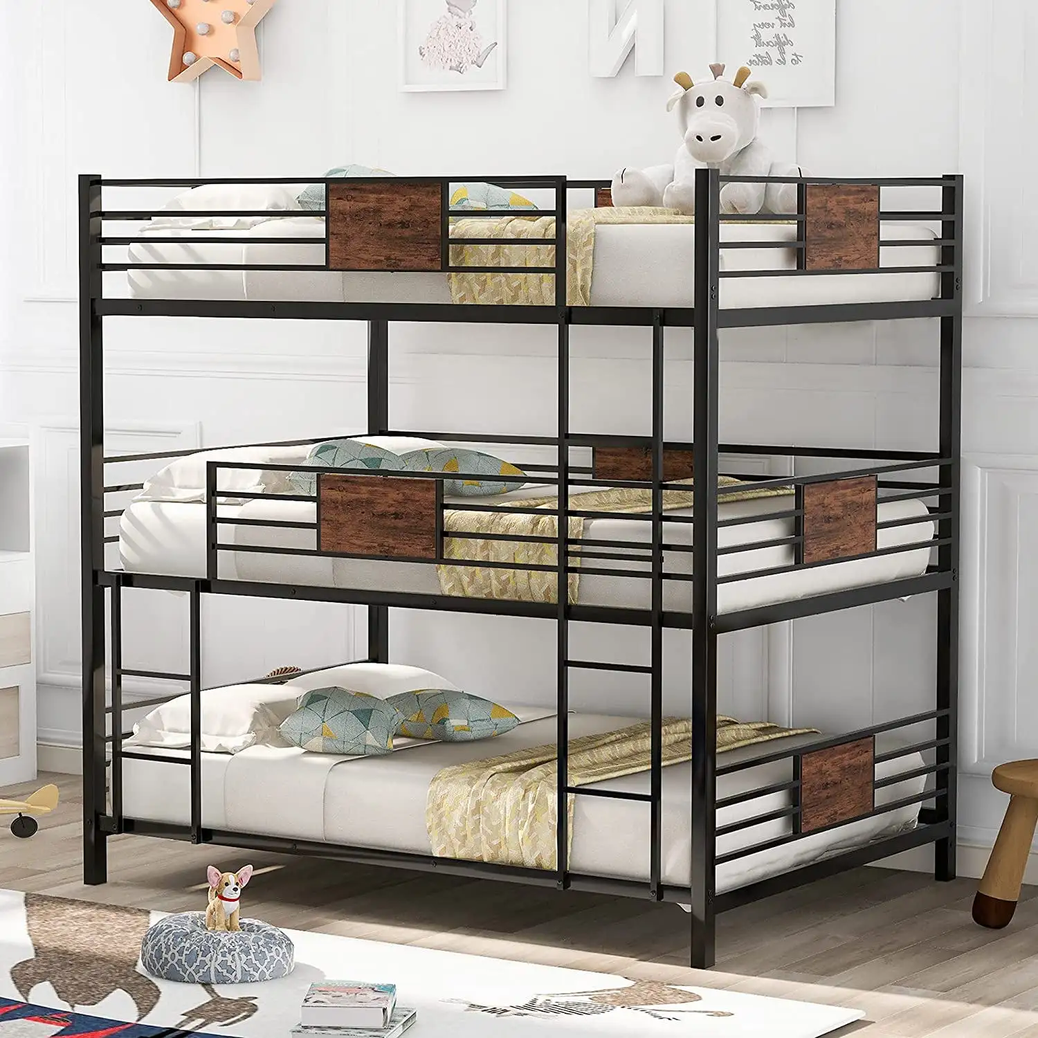 Pabrik grosir murah ukuran penuh Twin lebih dari tiga lapisan Triple Bottom Metal Bunk Bed untuk dewasa