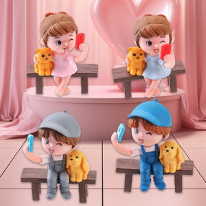 PVC Figurines Couple Mini Benches Cake Toppers Valentine'S Day Desktop Decorations Handmade - Product Image 1