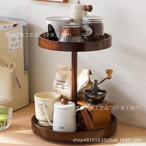 Wooden <b>Desktop</b> Storage Rack 2 Tier Round 360 Rotating Kitchen Countertop Organizer For Spices Cosmetics Perfume - Product Image 1