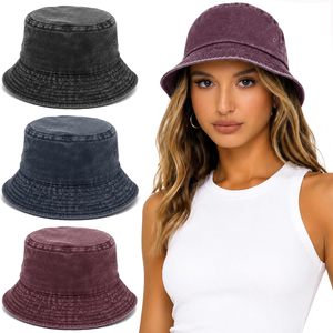 Custom Unisex Embroidery Logo High Quality Dyed Washed Cotton Vintage Solid Color Fisherman <b>Reversible</b> <b>Bucket</b> <b>Hat</b> - Product Image 1