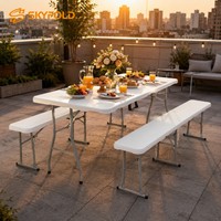 Table et banc pliants portables en plastique de 1,8 m – Table d'extérieur légère en plastique pour cuisine, extérieur, pique-niques et fêtes