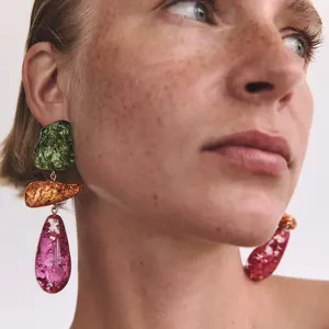 ZA New Bohemian Geometric Colorful Resin Dangle Earrings for Women