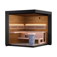 Sauna Villa Harvia Kayu Solid Spruce Kanada Tradisional Baru untuk 4 Orang, Dilengkapi Jendela Kaca Besar, Bangku Ganda, Warna Hitam